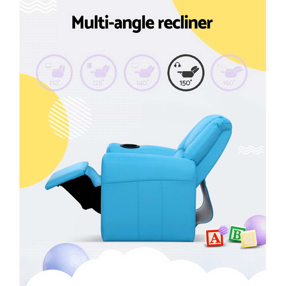 Keezi Kids Recliner Chair PU Leather Sofa Lounge Couch Children Armchair Blue - Cosy Abode