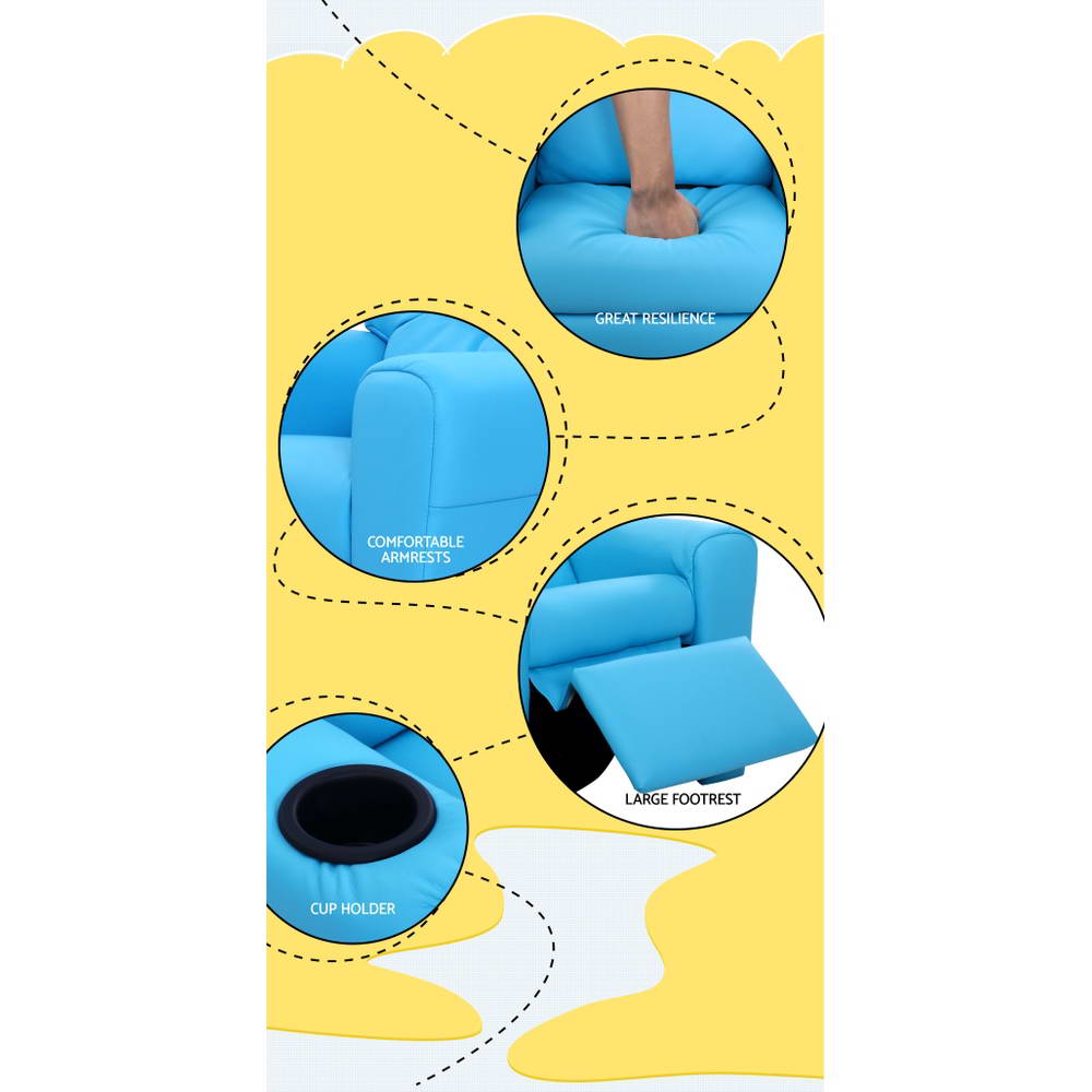 Keezi Kids Recliner Chair PU Leather Sofa Lounge Couch Children Armchair Blue - Cosy Abode