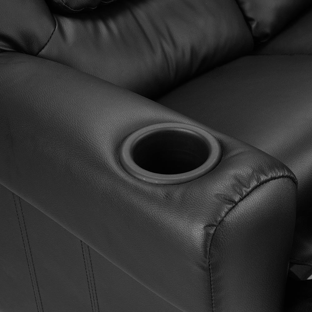 Keezi Kids Recliner Chair Double PU Leather Sofa Lounge Couch Armchair Black - Cosy Abode