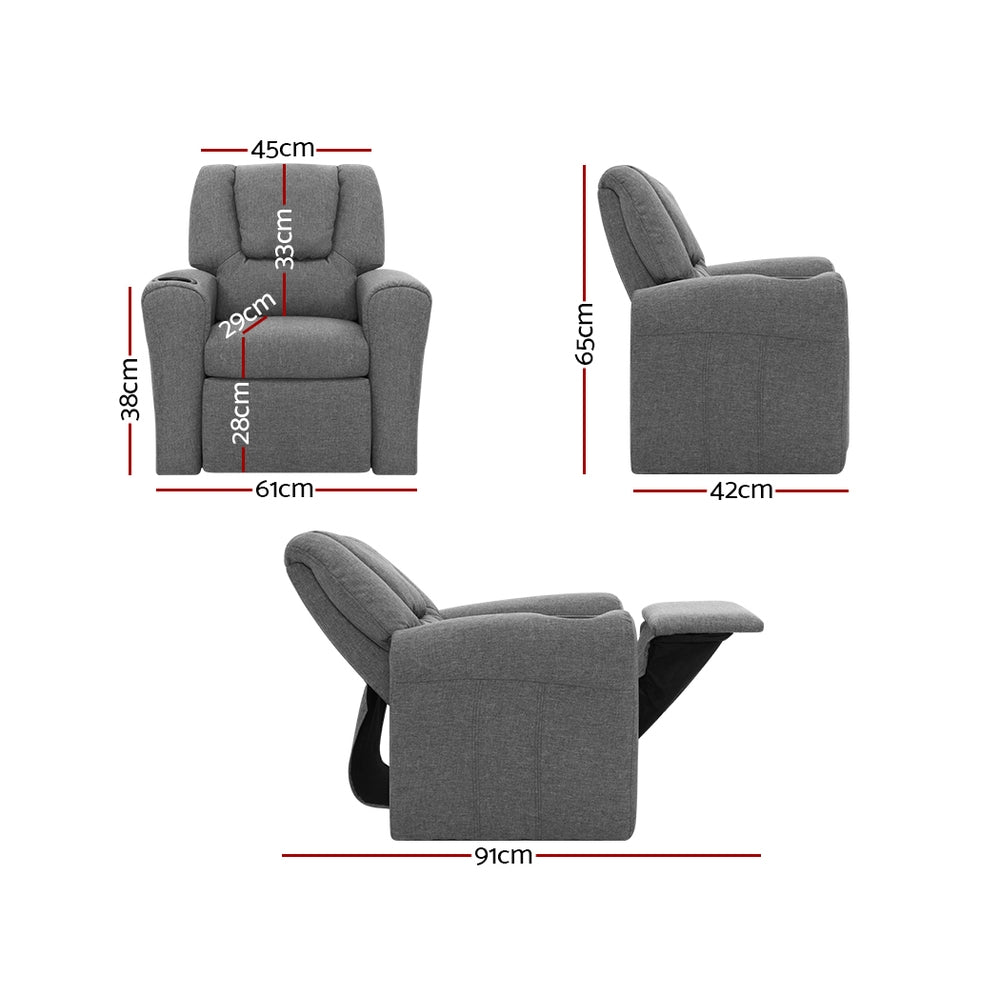 Keezi Kids Recliner Chair Linen Soft Sofa Lounge Couch Children Armchair Grey - Cosy Abode