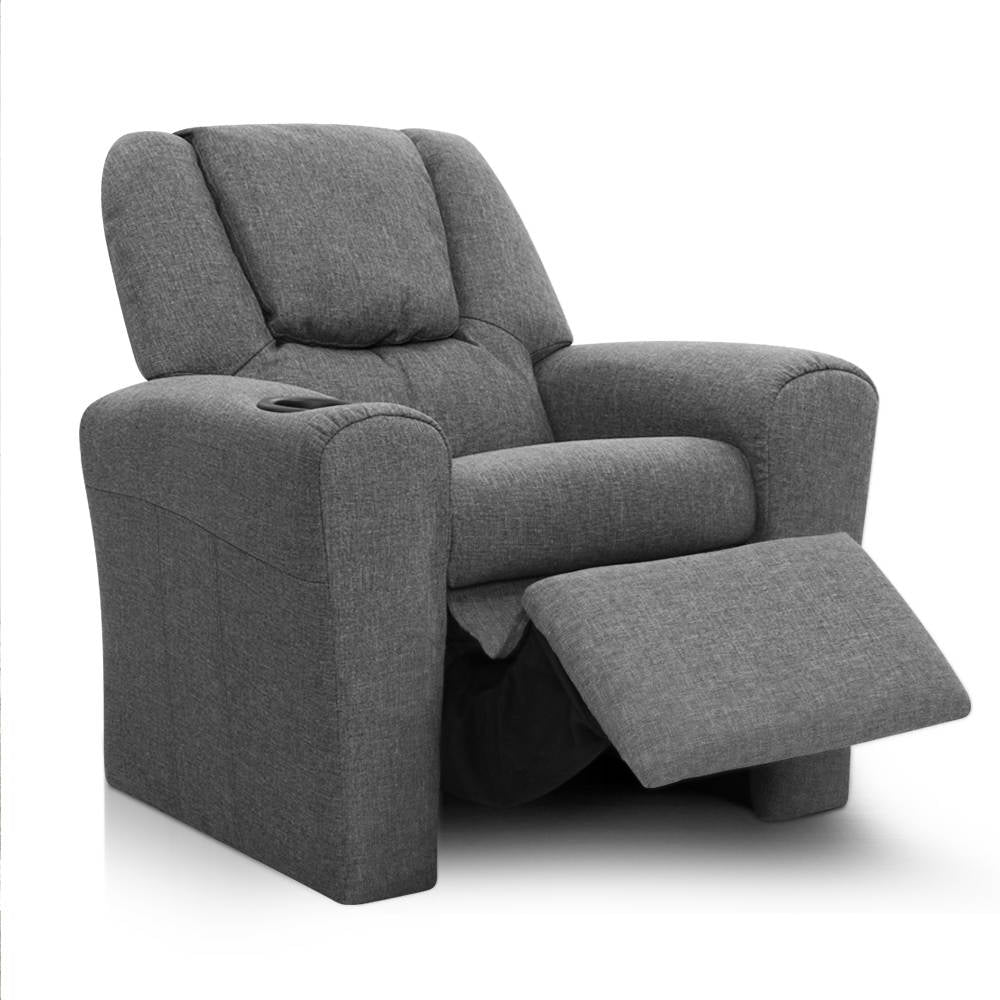 Keezi Kids Recliner Chair Linen Soft Sofa Lounge Couch Children Armchair Grey - Cosy Abode