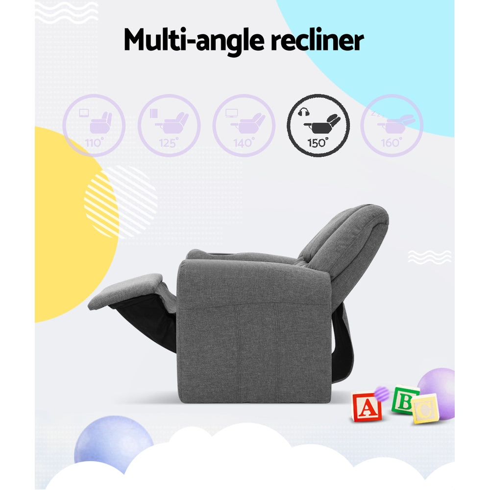 Keezi Kids Recliner Chair Linen Soft Sofa Lounge Couch Children Armchair Grey - Cosy Abode