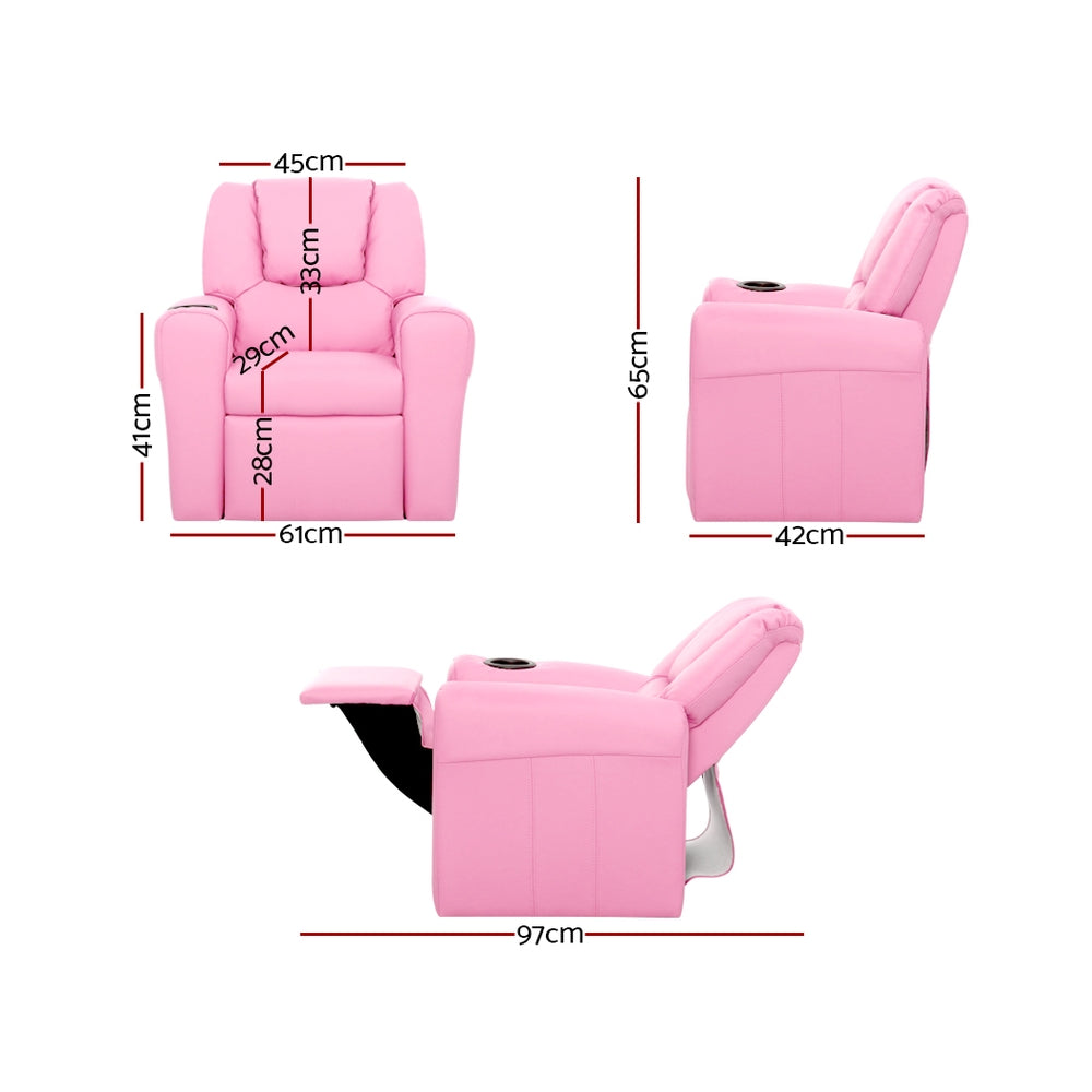Keezi Kids Recliner Chair PU Leather Sofa Lounge Couch Children Armchair Pink - Cosy Abode