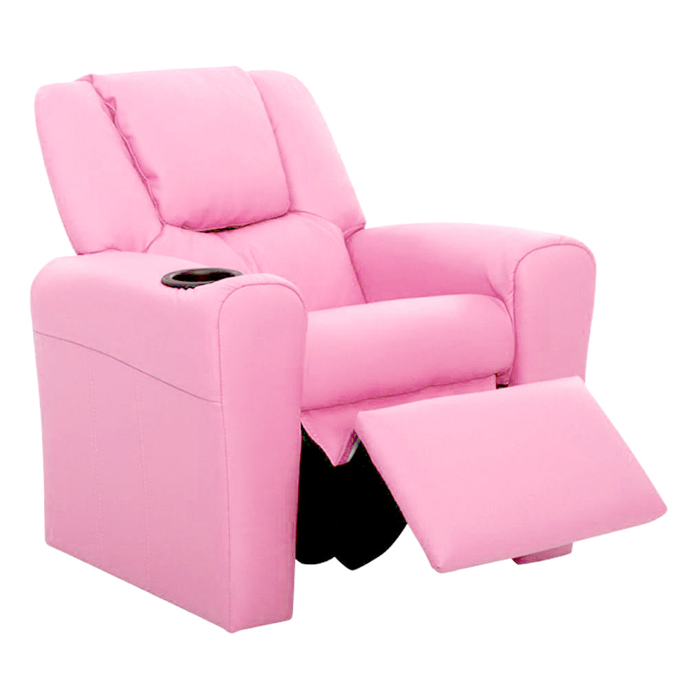 Keezi Kids Recliner Chair PU Leather Sofa Lounge Couch Children Armchair Pink - Cosy Abode