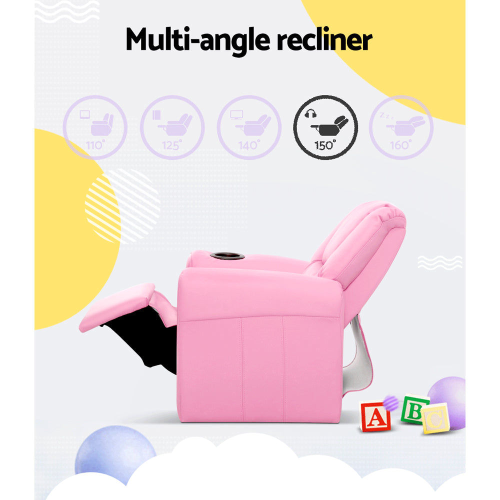 Keezi Kids Recliner Chair PU Leather Sofa Lounge Couch Children Armchair Pink - Cosy Abode