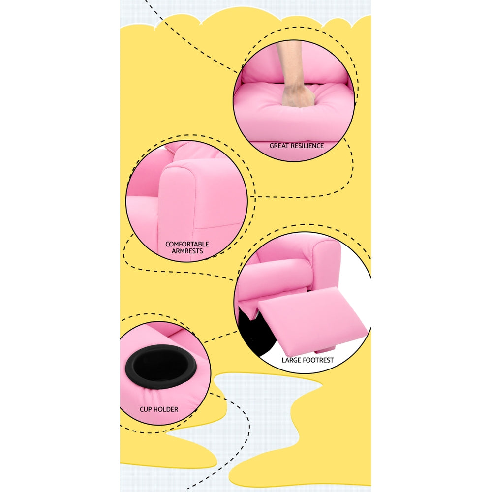 Keezi Kids Recliner Chair PU Leather Sofa Lounge Couch Children Armchair Pink - Cosy Abode