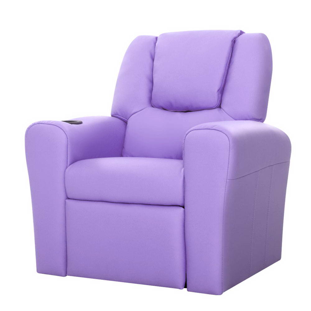 Keezi Kids Recliner Chair Purple PU Leather Sofa Lounge Couch Children Armchair - Cosy Abode