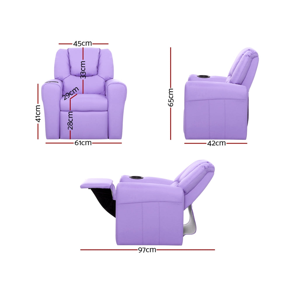 Keezi Kids Recliner Chair Purple PU Leather Sofa Lounge Couch Children Armchair - Cosy Abode