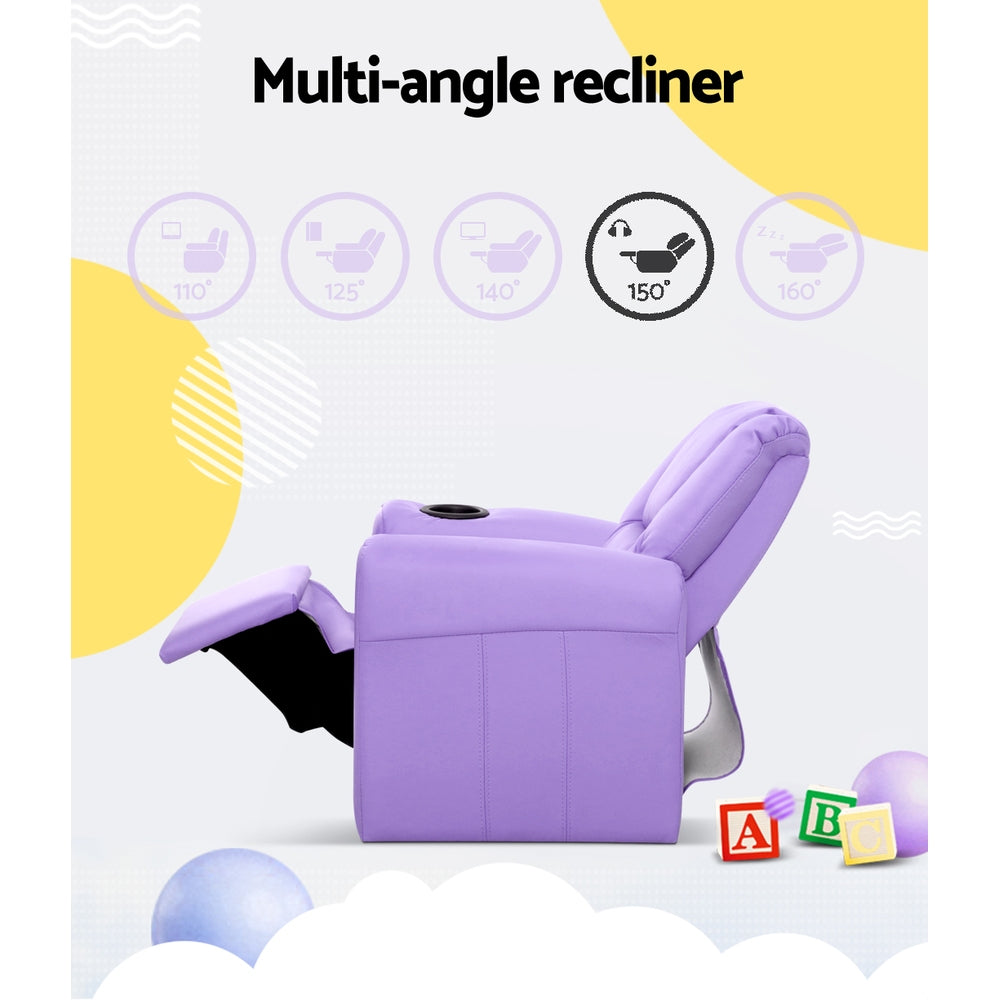 Keezi Kids Recliner Chair Purple PU Leather Sofa Lounge Couch Children Armchair - Cosy Abode