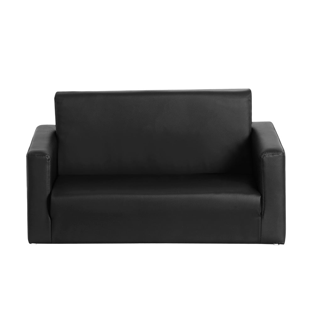 Keezi Kids Sofa 2 Seater Children Flip Open Couch PU Leather Armchair Black - Cosy Abode