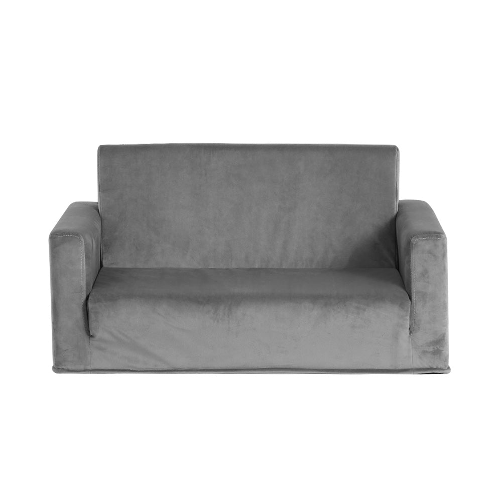 Keezi Kids Sofa 2 Seater Children Flip Open Couch Velvet Armchair Grey - Cosy Abode
