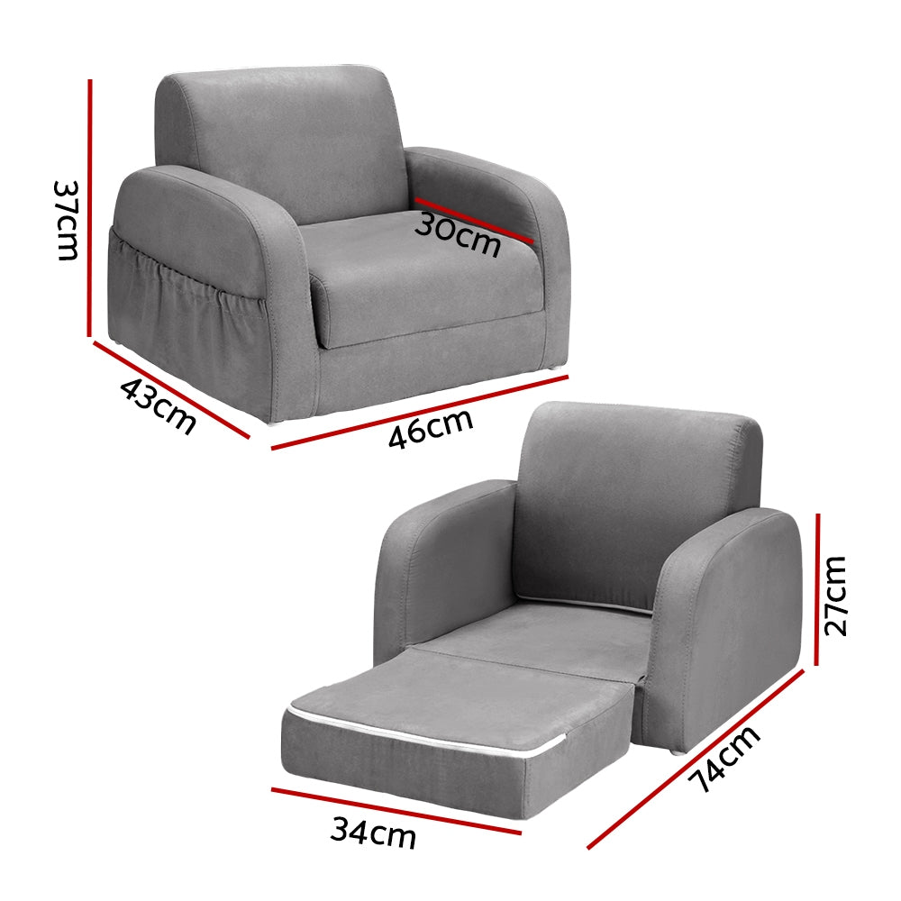 Keezi Kids Sofa 2 Seater Children Flip Open Couch Lounger Armchair Soft Grey - Cosy Abode
