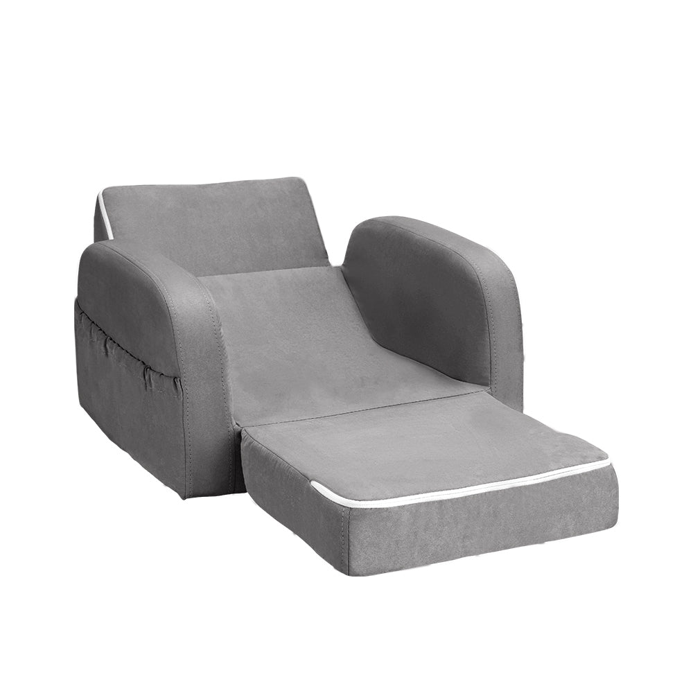 Keezi Kids Sofa 2 Seater Children Flip Open Couch Lounger Armchair Soft Grey - Cosy Abode