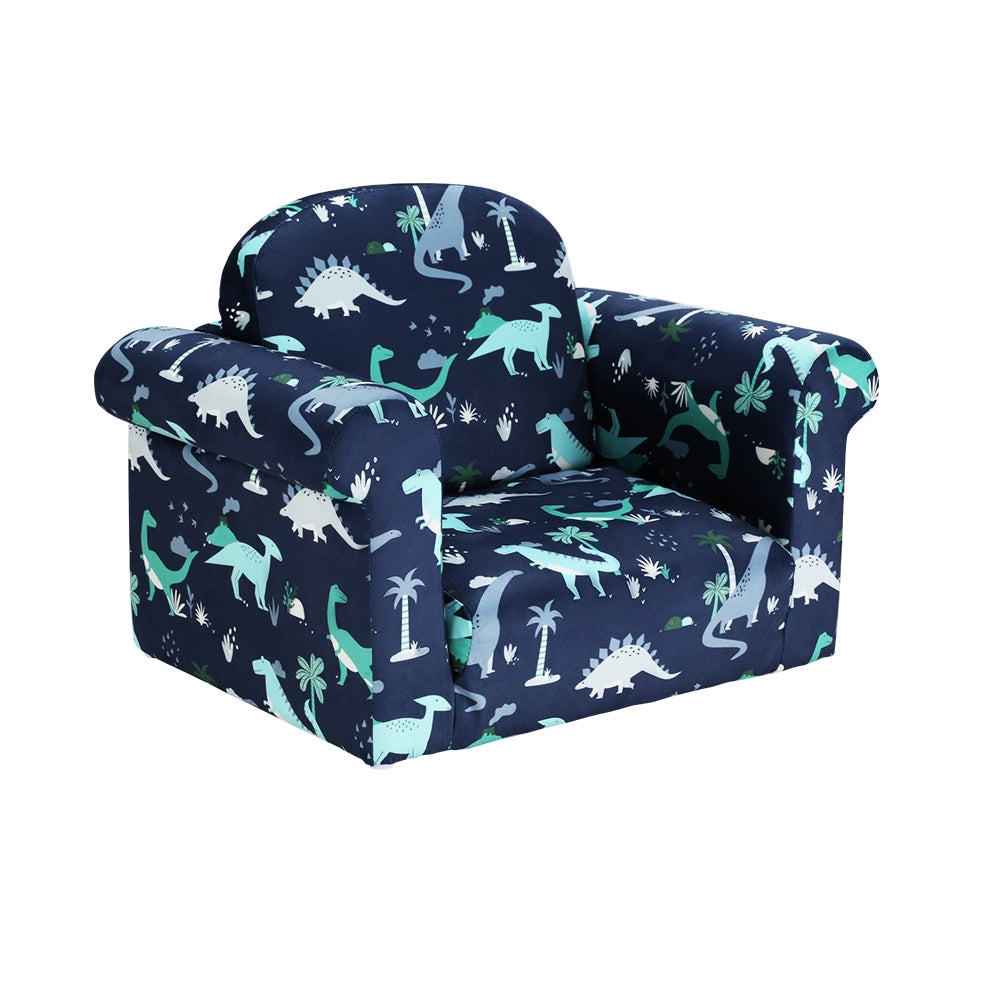 Keezi Kids Sofa 2 Seater Children Flip Open Couch Lounger Armchair Dinosaur Navy - Cosy Abode
