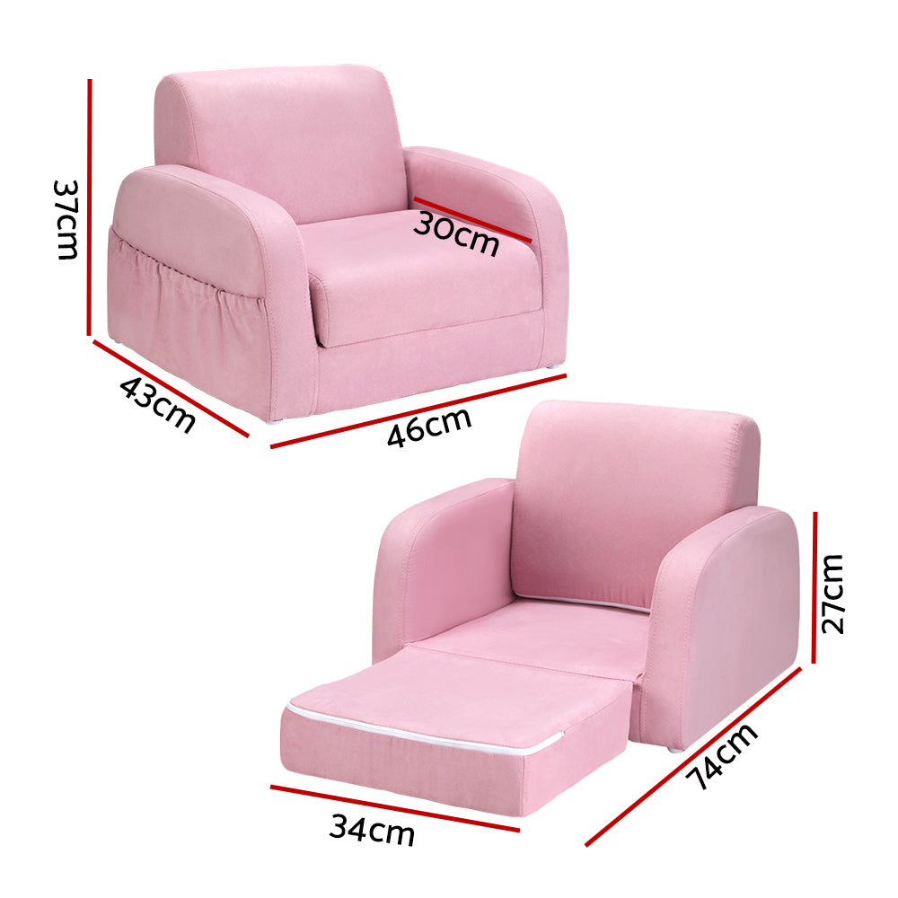 Keezi Kids Sofa 2 Seater Children Flip Open Couch Lounger Armchair Soft Pink - Cosy Abode