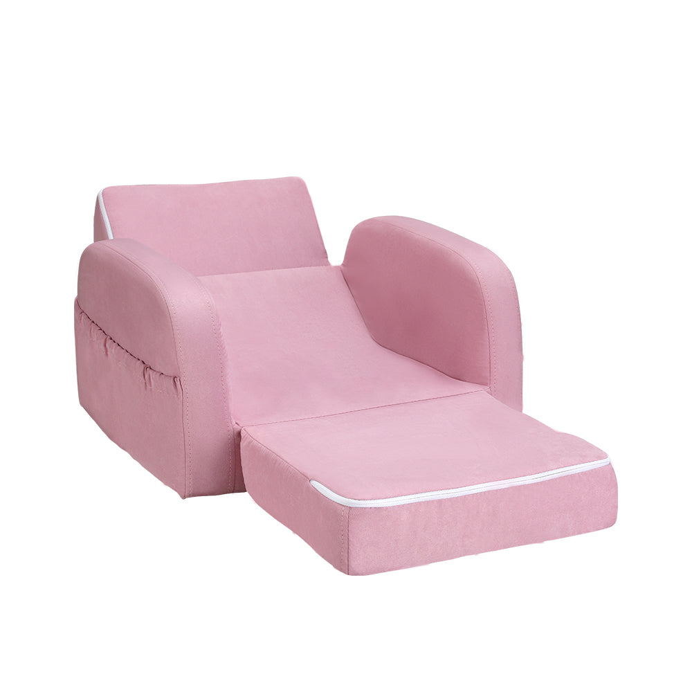 Keezi Kids Sofa 2 Seater Children Flip Open Couch Lounger Armchair Soft Pink - Cosy Abode