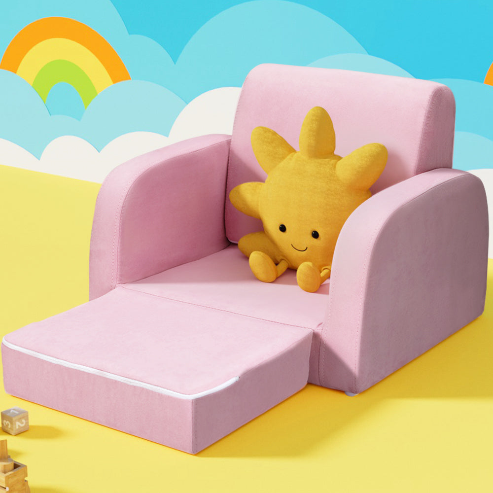 Keezi Kids Sofa 2 Seater Children Flip Open Couch Lounger Armchair Soft Pink - Cosy Abode