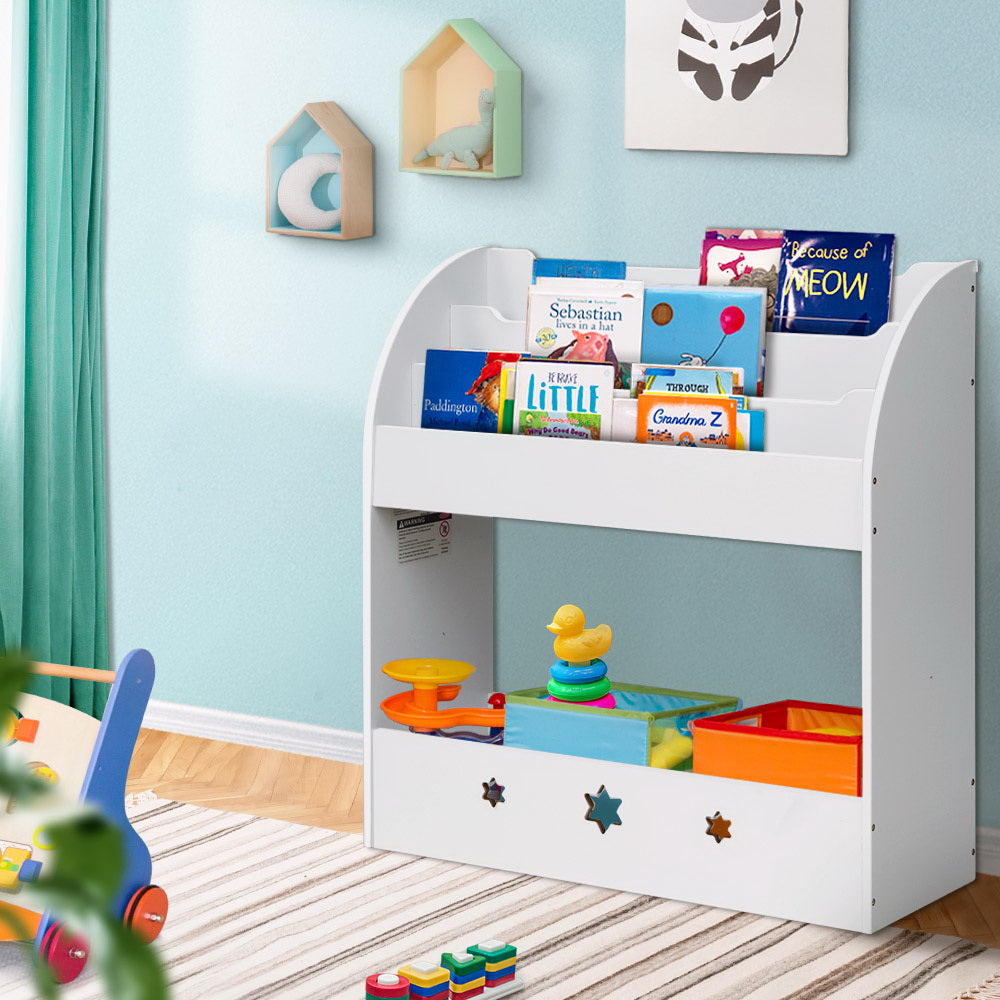 Keezi 3 Tiers Kids Bookshelf Magazine Shelf Organiser Bookcase Display White - Cosy Abode