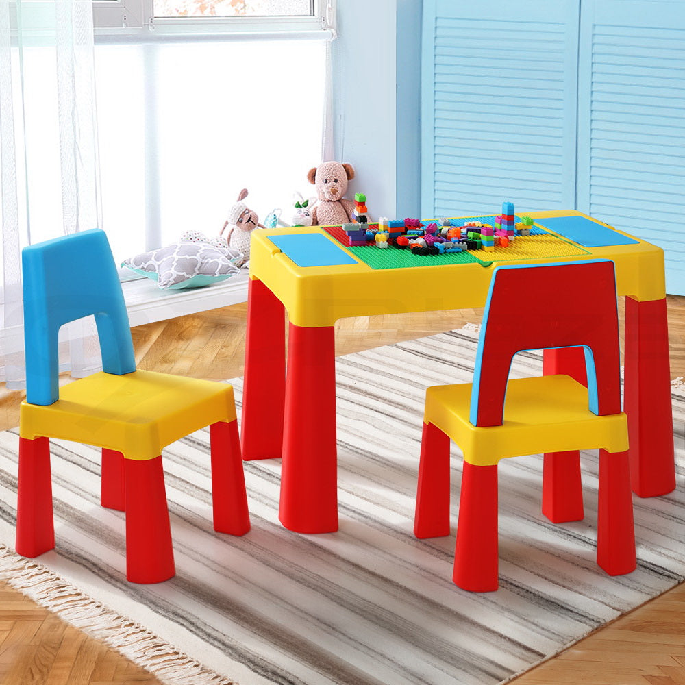 Keezi 3PCS Kids Table and Chairs Set Activity Toys Storage Box Desk Blocks - Cosy Abode