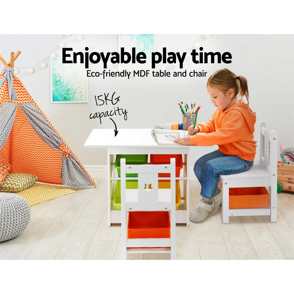 Keezi 3PCS Kids Table and Chairs Set Children Furniture Play Toys Storage Box - Cosy Abode