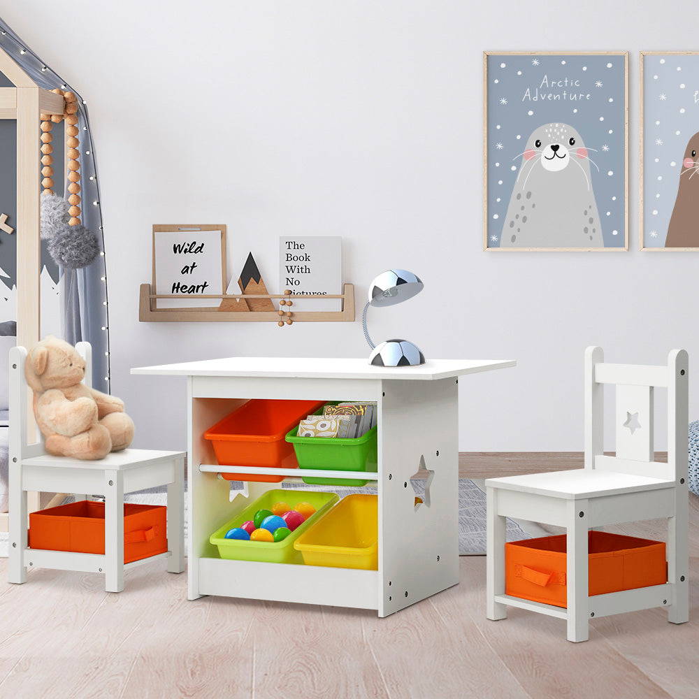 Keezi 3PCS Kids Table and Chairs Set Children Furniture Play Toys Storage Box - Cosy Abode