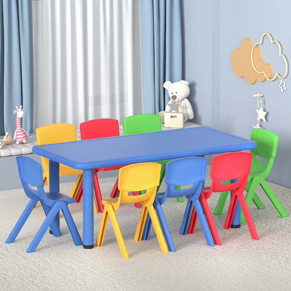 Keezi 9PCS Kids Table and Chairs Set Children Study Desk Furniture Plastic 8 Chairs - Cosy Abode