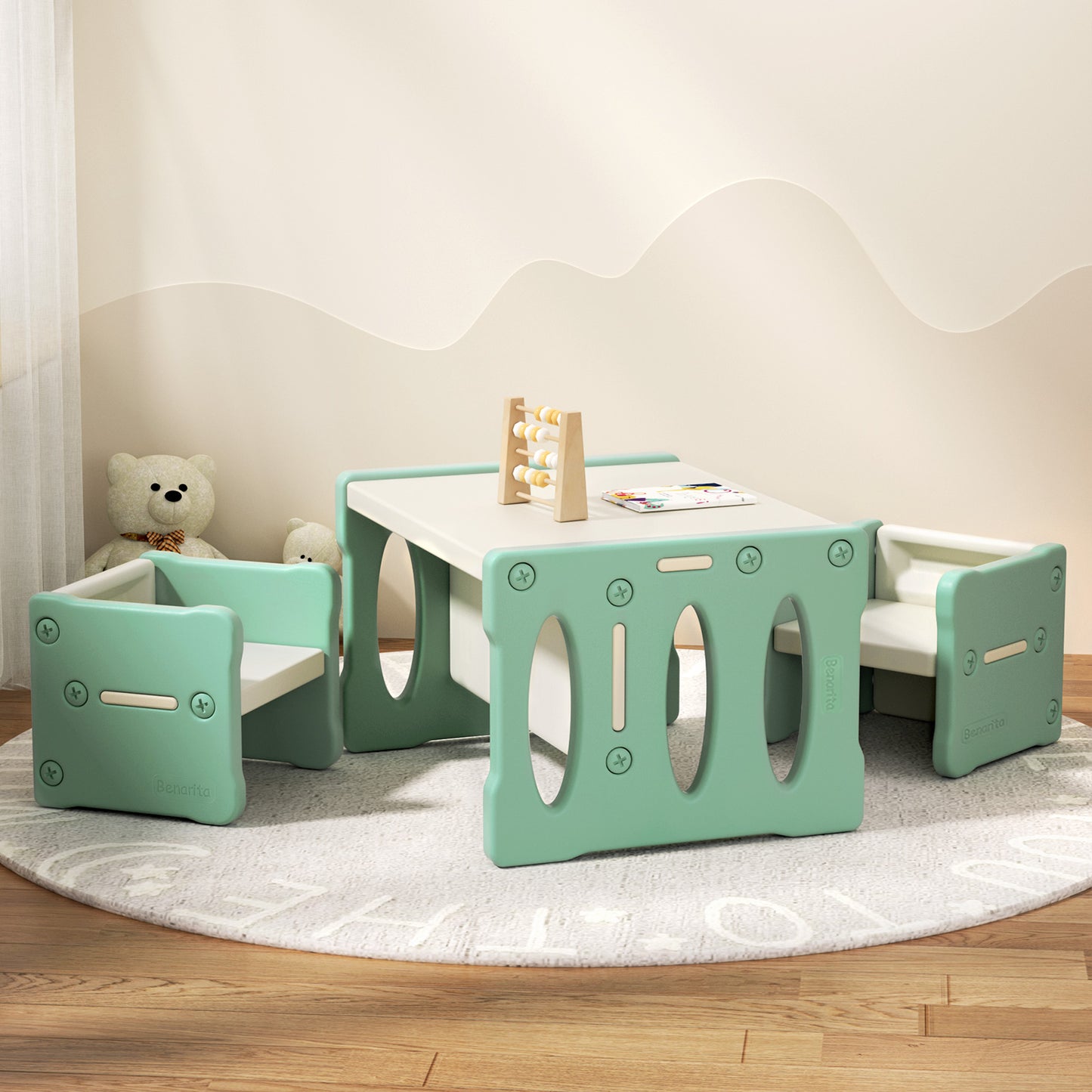 Keezi 3PCS Kids Table and Chairs Set HDPE - Cosy Abode
