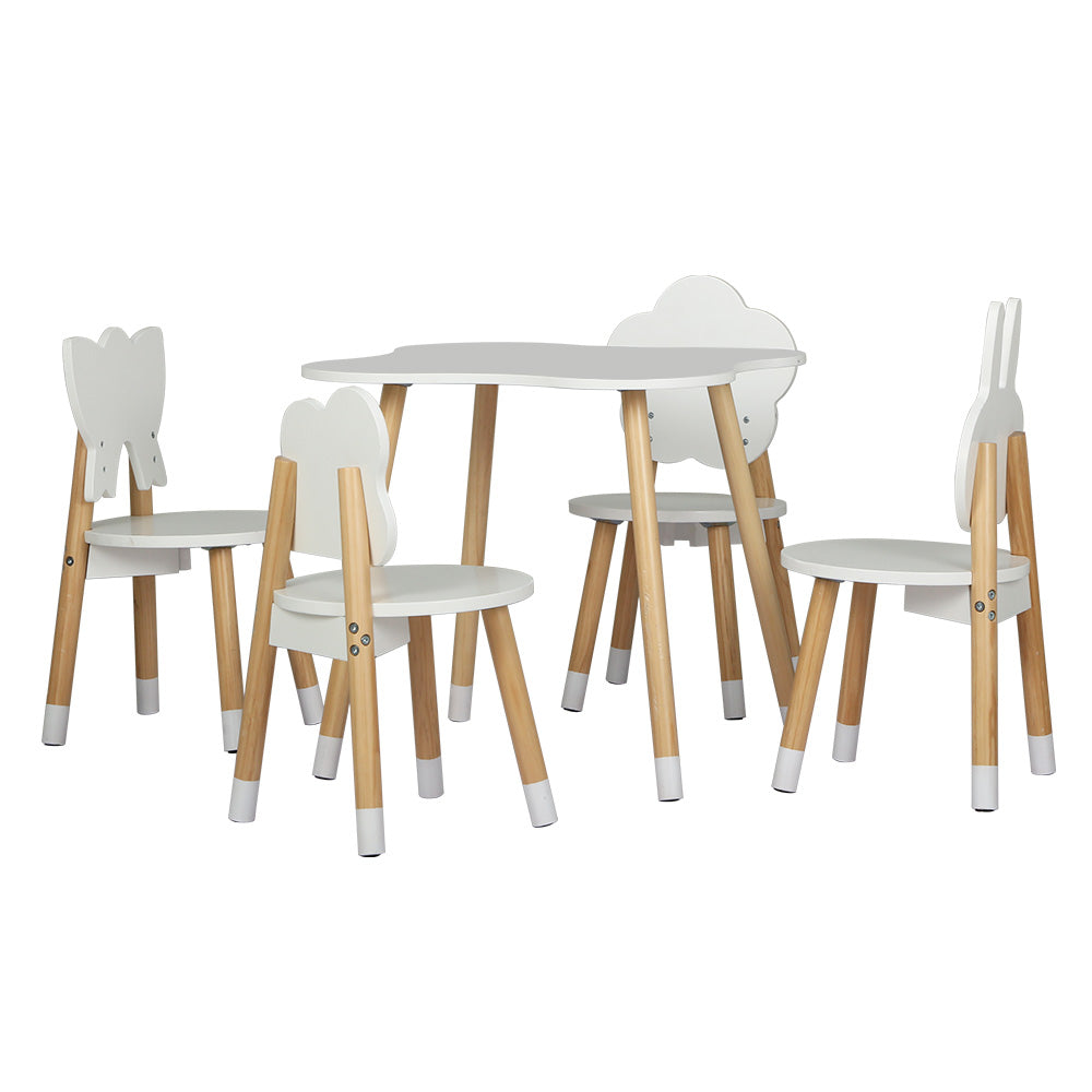 Keezi 5PCS Kids Table and Chairs Set Children Activity Study Play Desk White - Cosy Abode