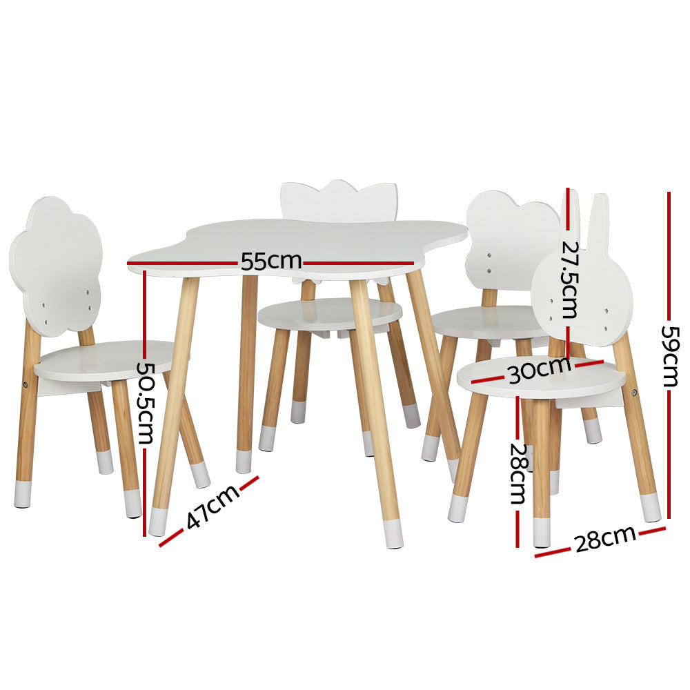 Keezi 5PCS Kids Table and Chairs Set Children Activity Study Play Desk White - Cosy Abode