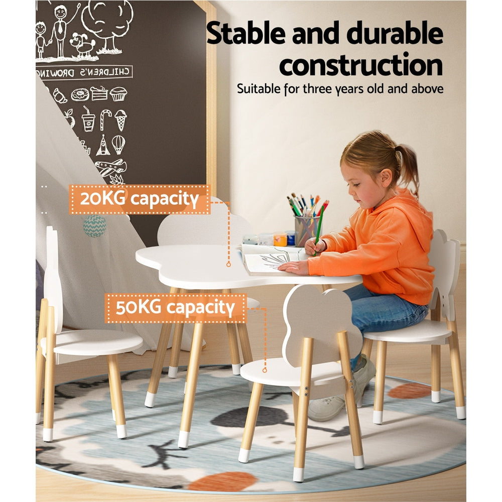 Keezi 5PCS Kids Table and Chairs Set Children Activity Study Play Desk White - Cosy Abode