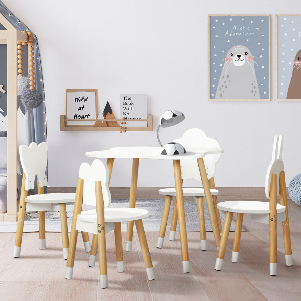 Keezi 5PCS Kids Table and Chairs Set Children Activity Study Play Desk White - Cosy Abode