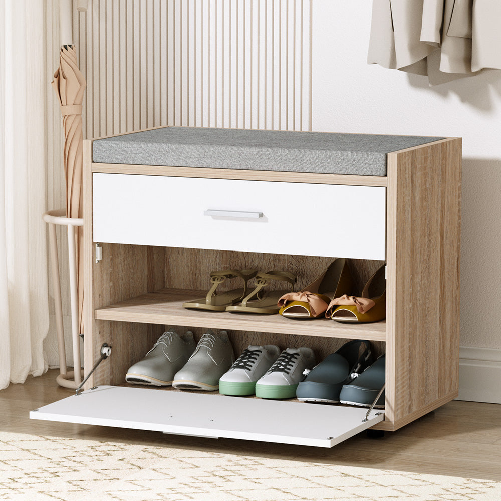 Artiss Shoe Rack Bench Shoe Cabinet 8 Pairs White Niva - Cosy Abode