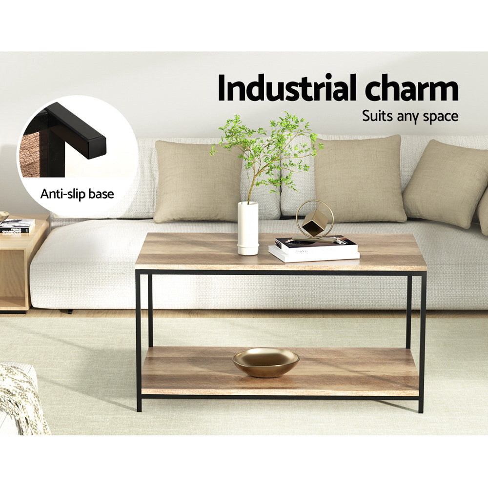 Artiss Coffee Table Rectangular 93CM Walnut Olin - Cosy Abode
