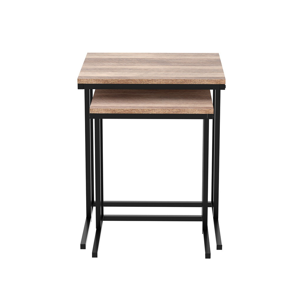 Artiss Nesting Coffee Table Sef of 2 Walnut Brok - Cosy Abode