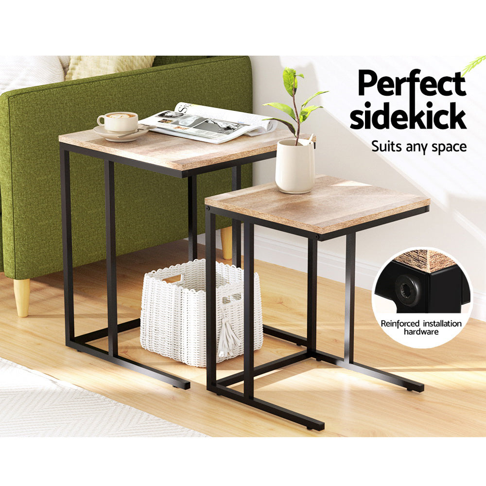 Artiss Nesting Coffee Table Sef of 2 Walnut Brok - Cosy Abode