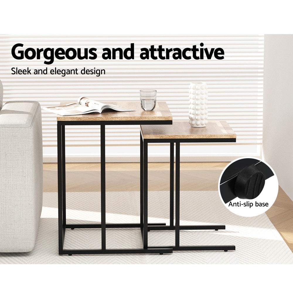 Artiss Nesting Coffee Table Sef of 2 Walnut Brok - Cosy Abode