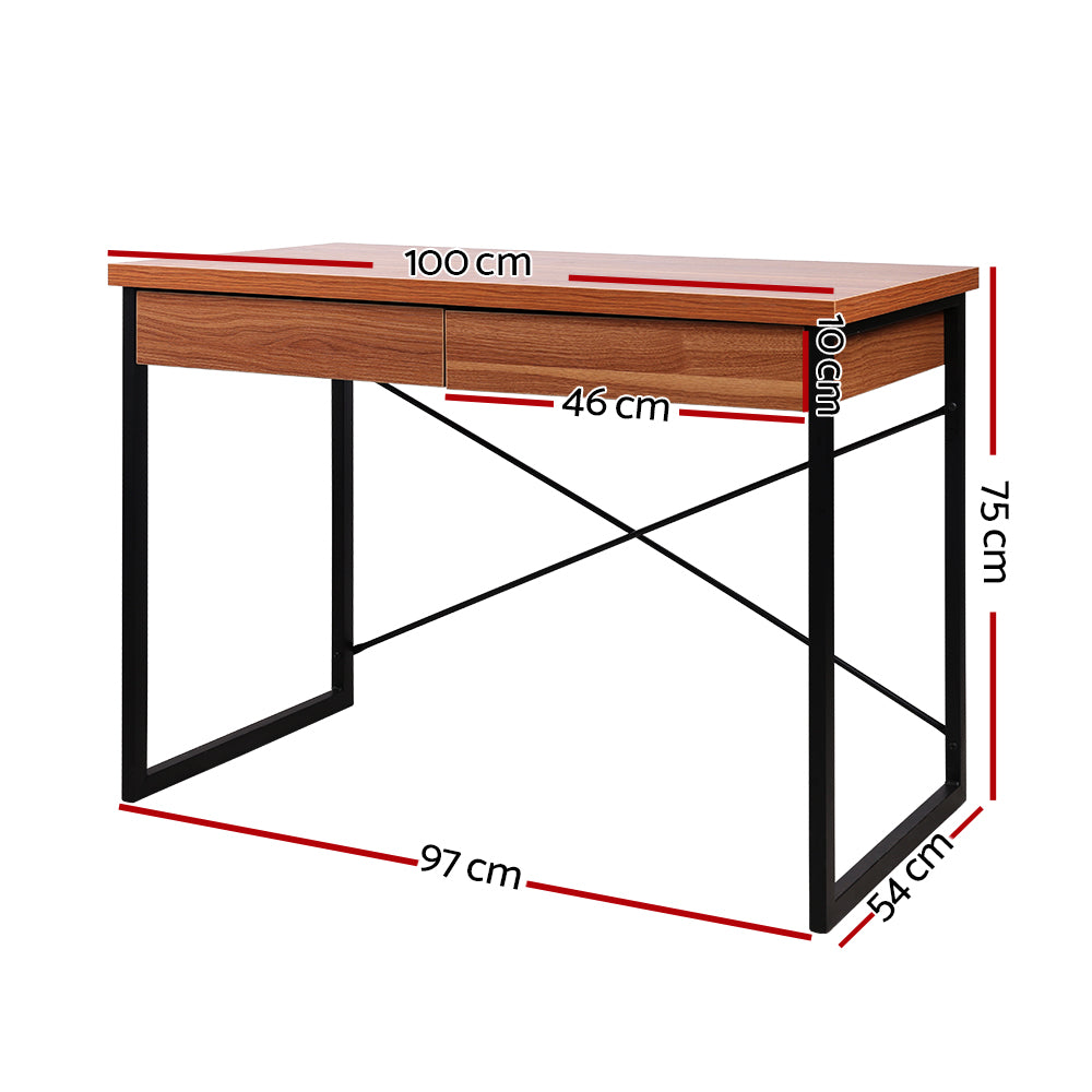Artiss Computer Desk Drawer Storage Walnut 100CM - Cosy Abode