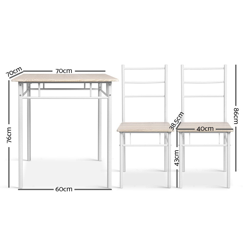 Artiss Breakfast Table And 2 Chairs Set - Natural Oak - Cosy Abode