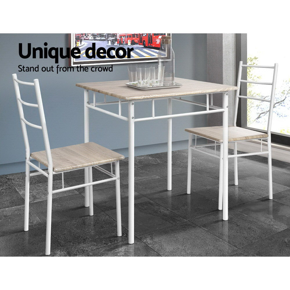 Artiss Breakfast Table And 2 Chairs Set - Natural Oak - Cosy Abode