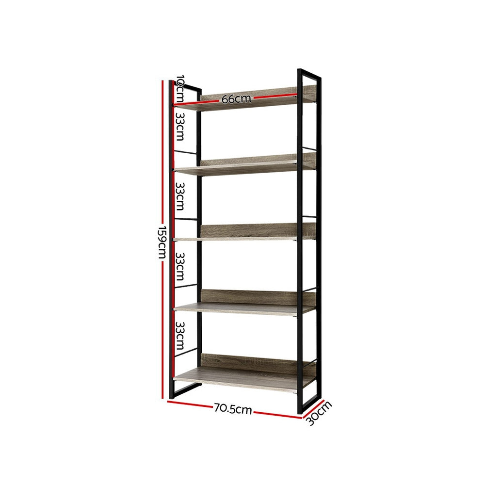 Artiss Bookshelf 5 Tiers - NOE Black and Oak - Cosy Abode