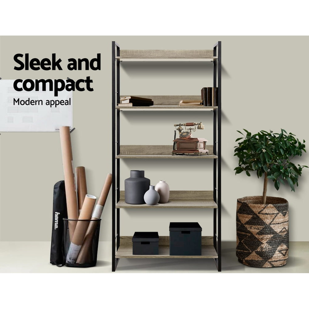 Artiss Bookshelf 5 Tiers - NOE Black and Oak - Cosy Abode