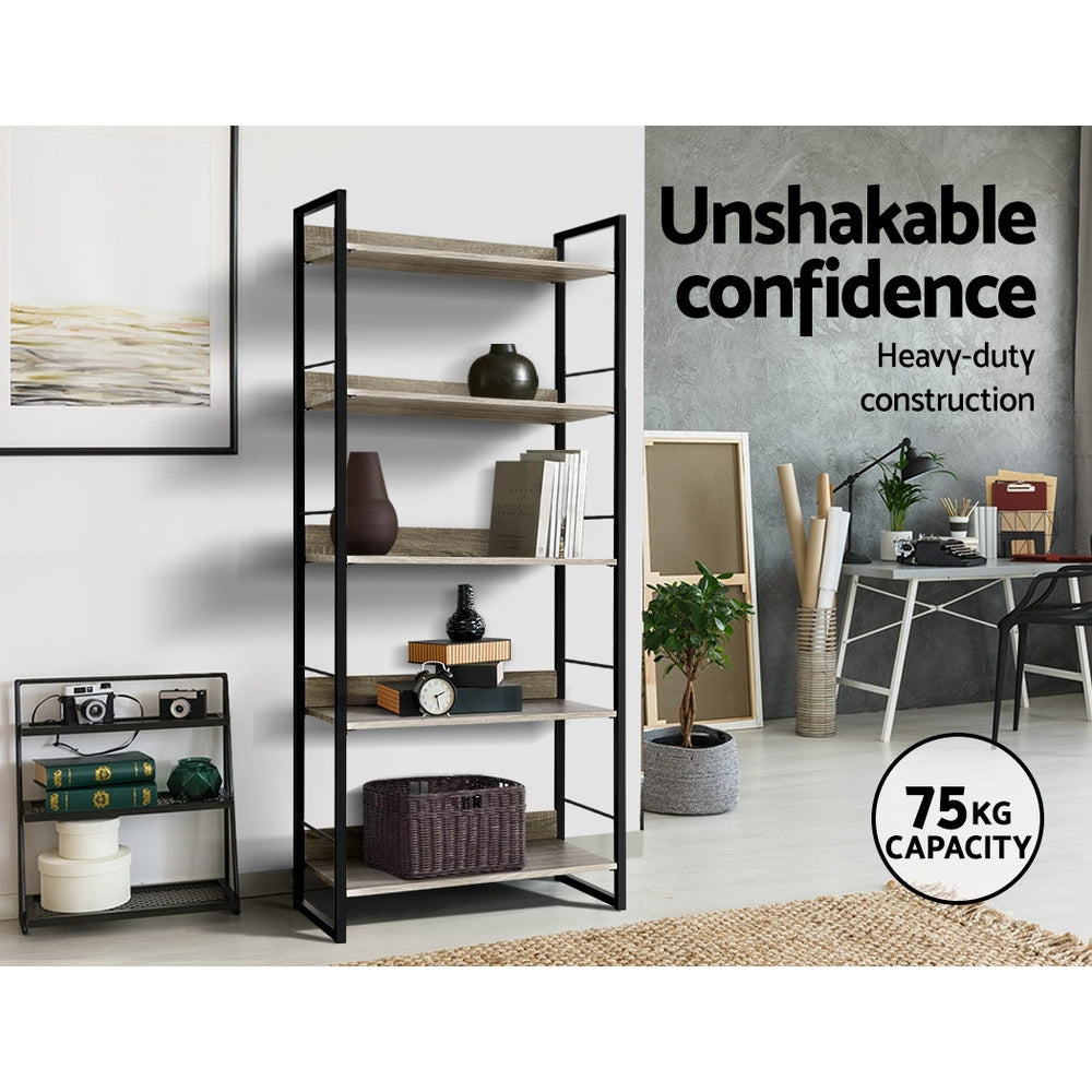 Artiss Bookshelf 5 Tiers - NOE Black and Oak - Cosy Abode
