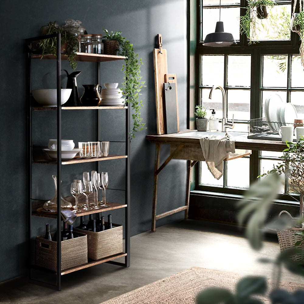 Artiss Bookshelf 5 Tiers - NOE Black and Oak - Cosy Abode