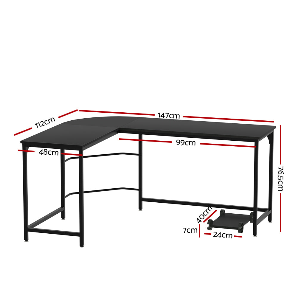 Artiss Computer Desk L-Shape CPU Stand Black 147CM - Cosy Abode