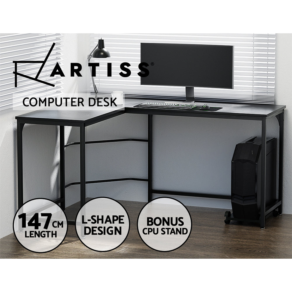 Artiss Computer Desk L-Shape CPU Stand Black 147CM - Cosy Abode