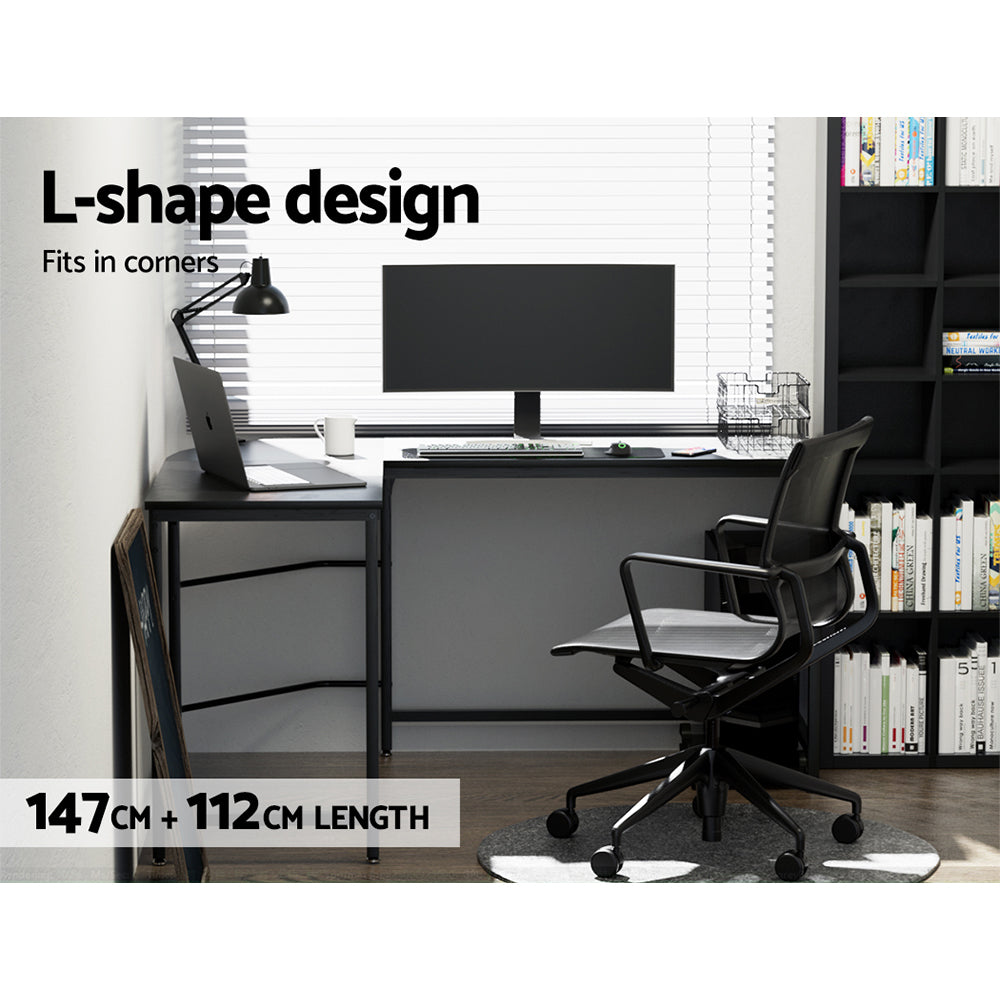 Artiss Computer Desk L-Shape CPU Stand Black 147CM - Cosy Abode