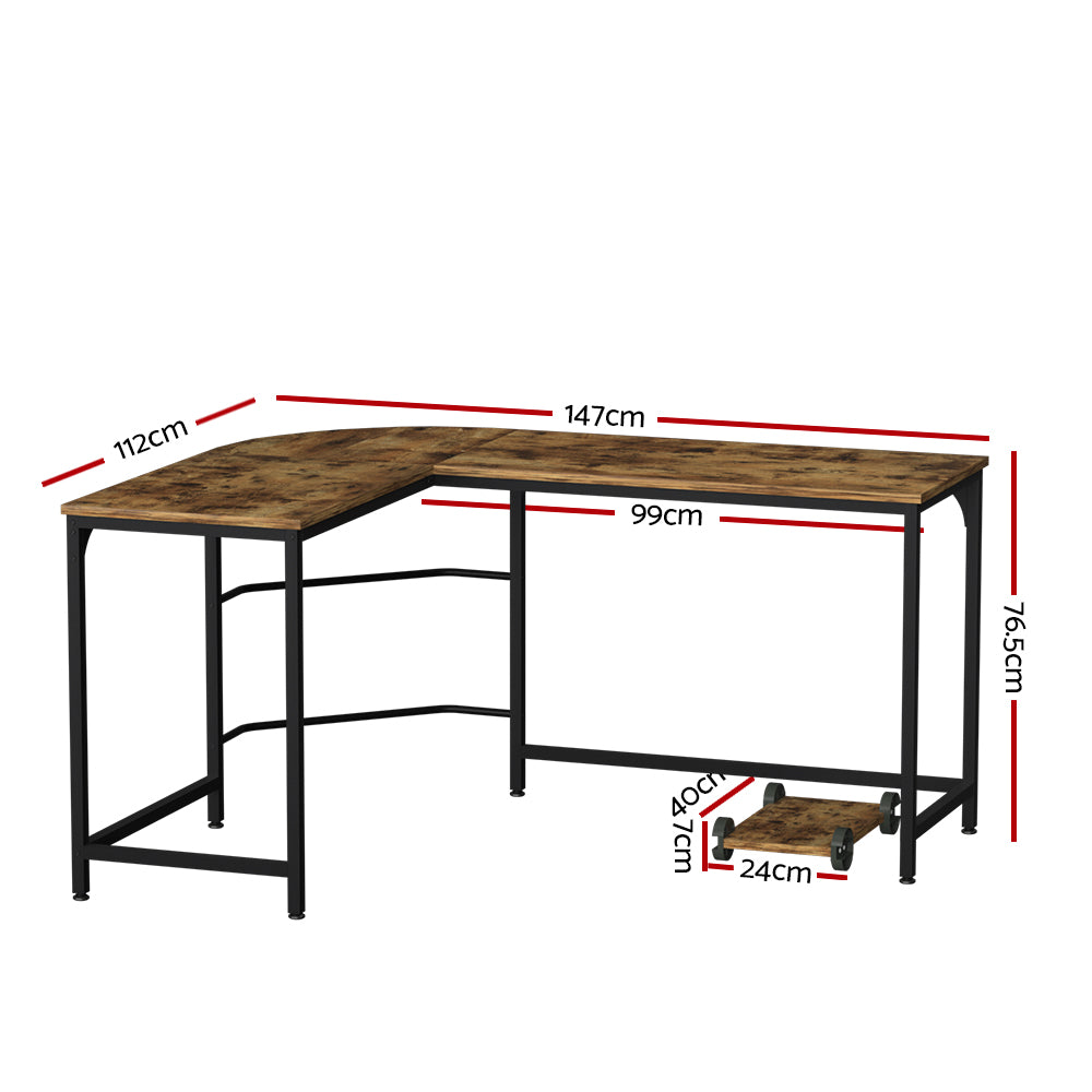 Artiss Computer Desk L-Shape CPU Stand Brown 147CM - Cosy Abode