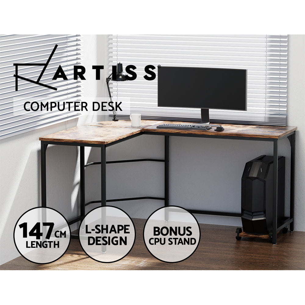Artiss Computer Desk L-Shape CPU Stand Brown 147CM - Cosy Abode