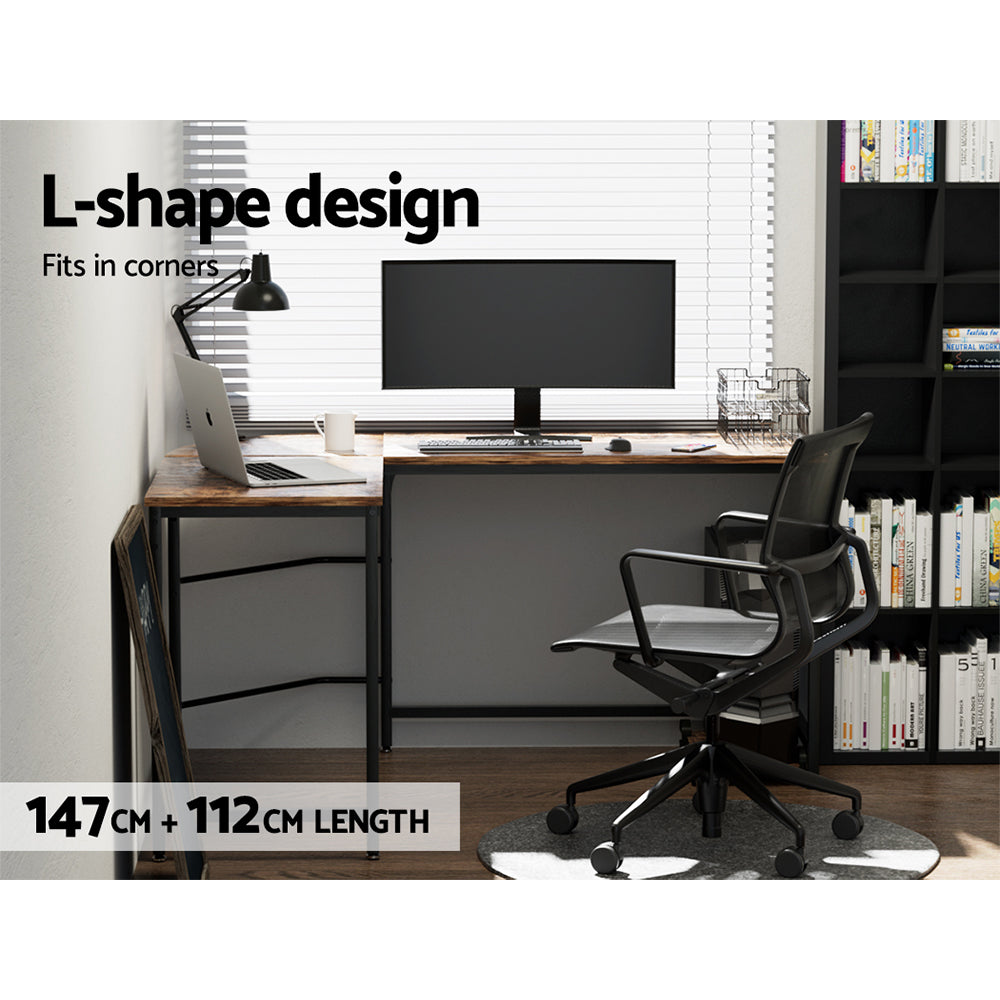 Artiss Computer Desk L-Shape CPU Stand Brown 147CM - Cosy Abode