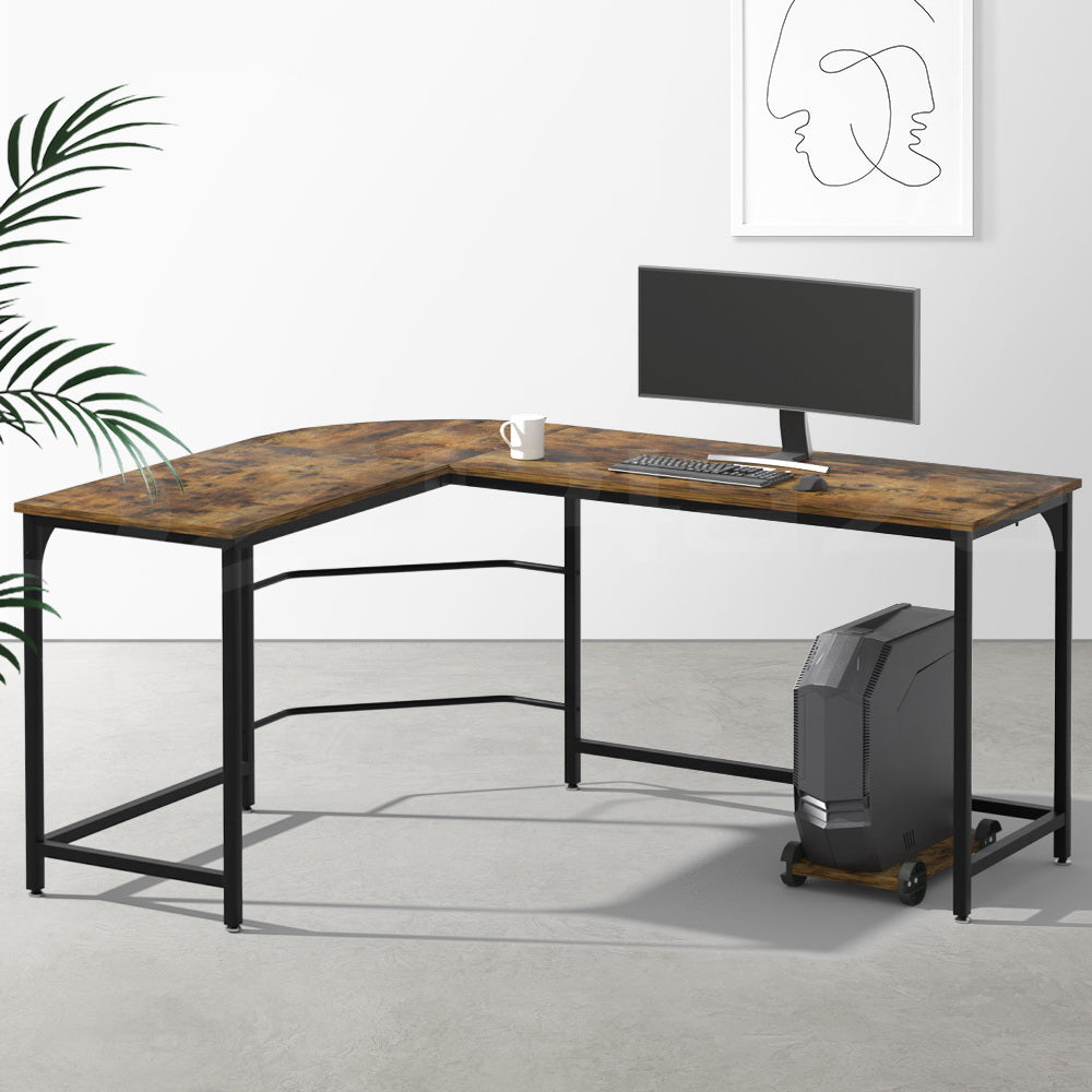 Artiss Computer Desk L-Shape CPU Stand Brown 147CM - Cosy Abode
